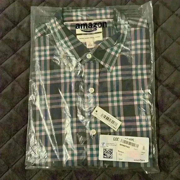 Goodthreads Men's Standard-Fit Short-Sleeve Stretch Poplin Shirt plaid green - Picture 1 of 1
